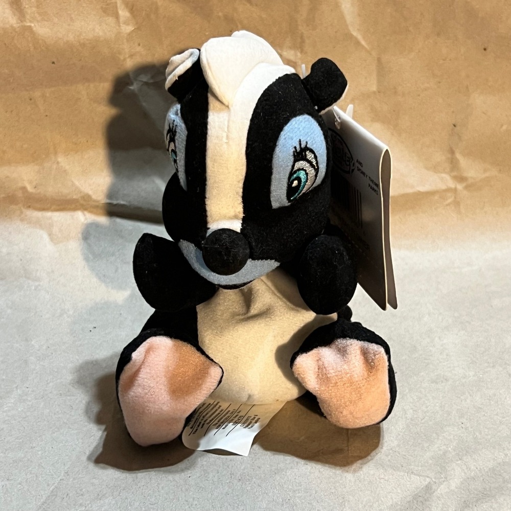 Disney Store Flower Skunk Bambi Plush Black White Bean Bag‎ Small 7" Toy